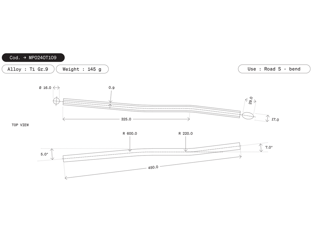 Dedacciai Titanium Chain Stay, 24.0 x 450 - S-Bend