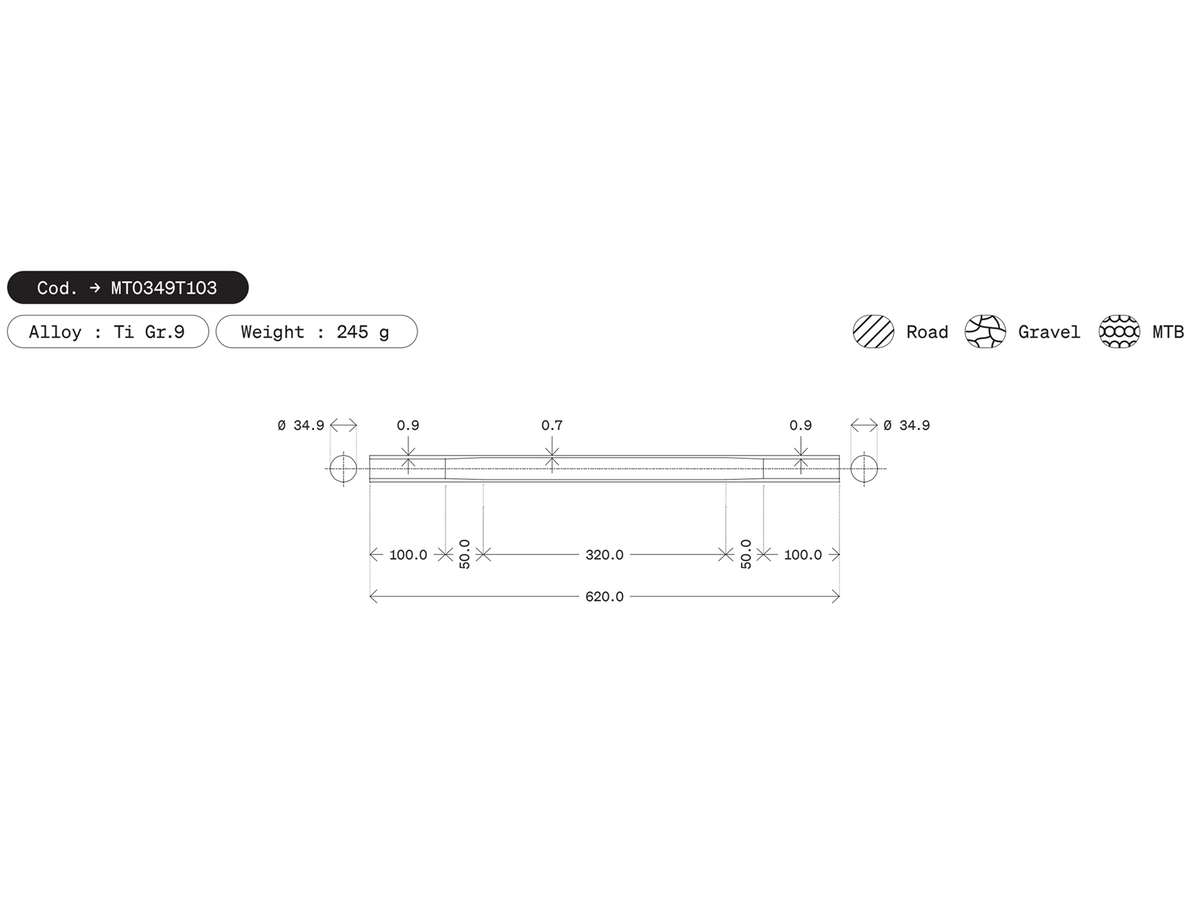 Dedacciai Titanium Top Tube, 34.9 x 620