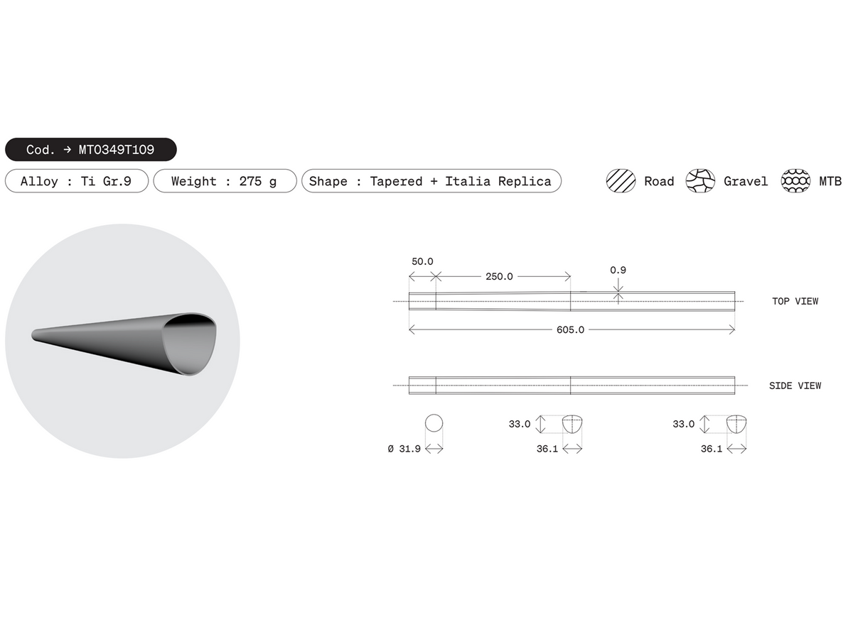 Dedacciai Titanium Top Tube, 34.9 x 605 - Italia