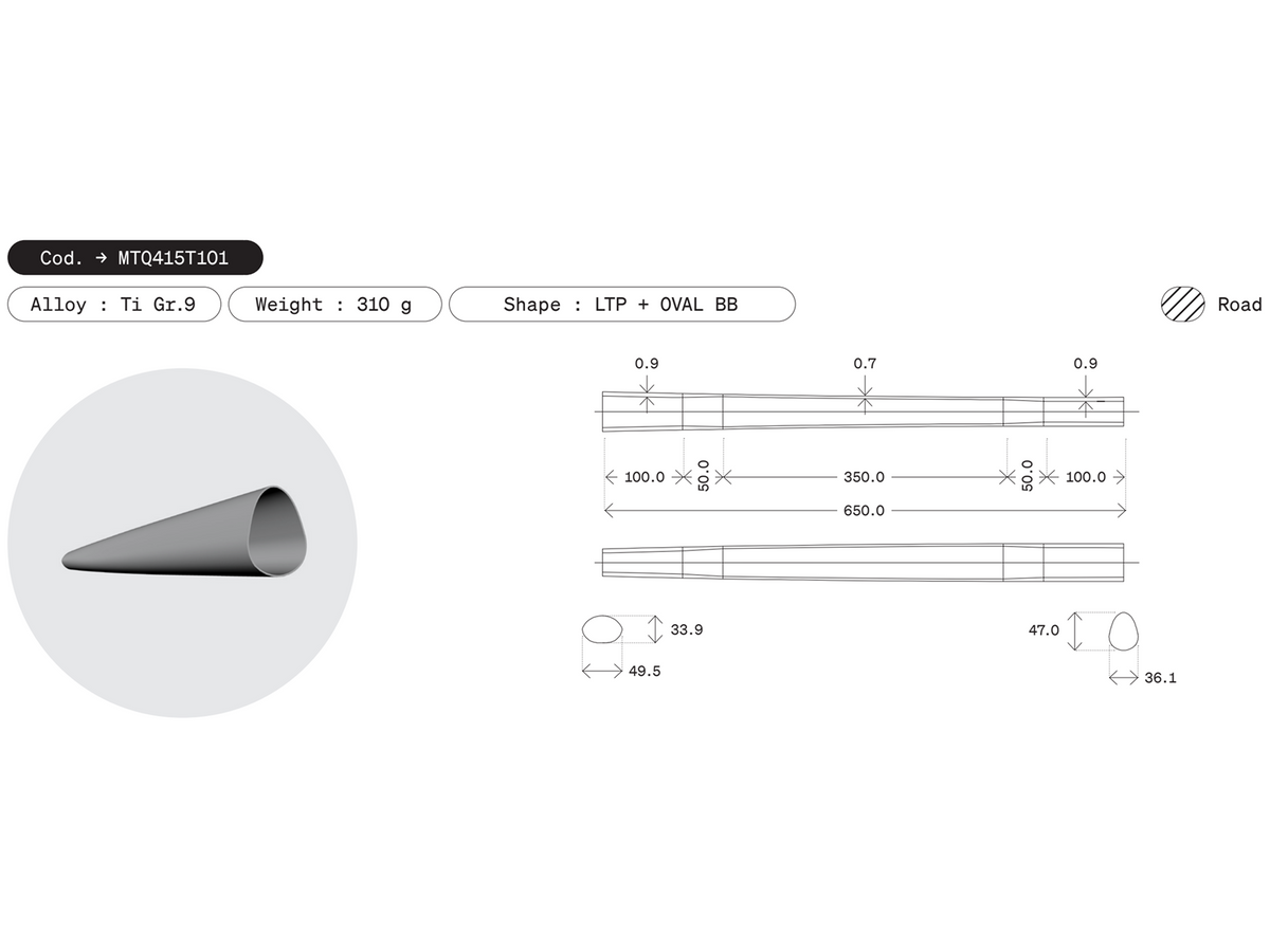 Dedacciai Titanium Down Tube, 41.5 x 650 - LTP