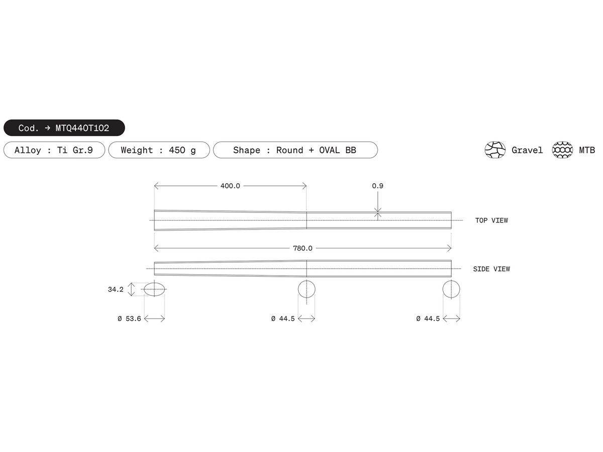 Dedacciai Titanium Down Tube, 44.5 x 780 - Oval BB