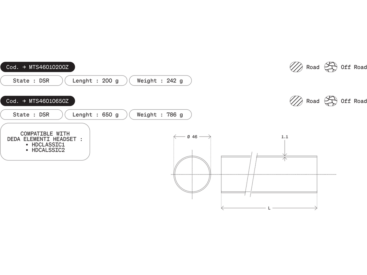 Dedacciai Head Tube, 46.0 x 650