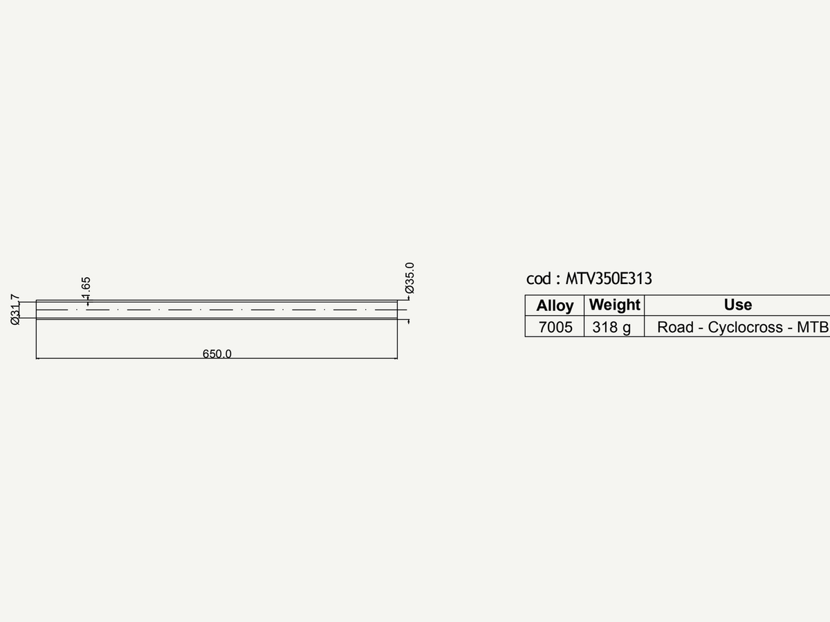 Dedacciai Aluminum Seat Tube, 35.0 x 650