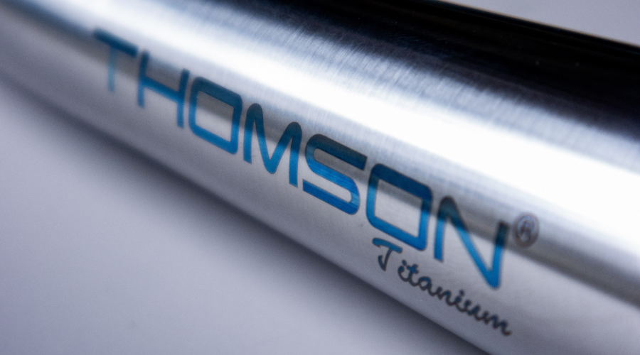 close up image of logo of Thomson Ti handlebar