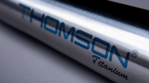 close up shot of Thomson Ti handlebar logo