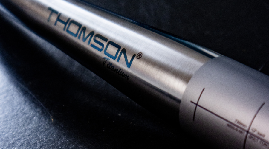close up image of logo of Thomson Ti handlebar