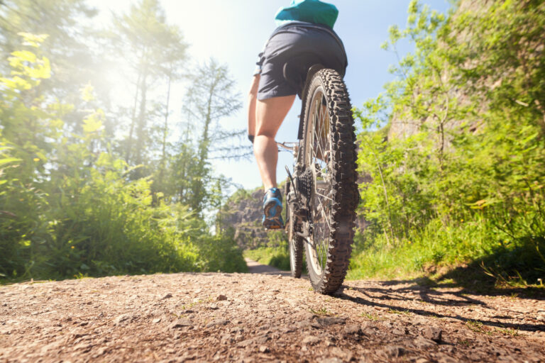 Mountain biker in action on a forest trail