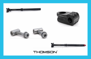 Thomson Dropper Seatpost, Blots, BMX Stem and Seatpost Clamp Set side by side
