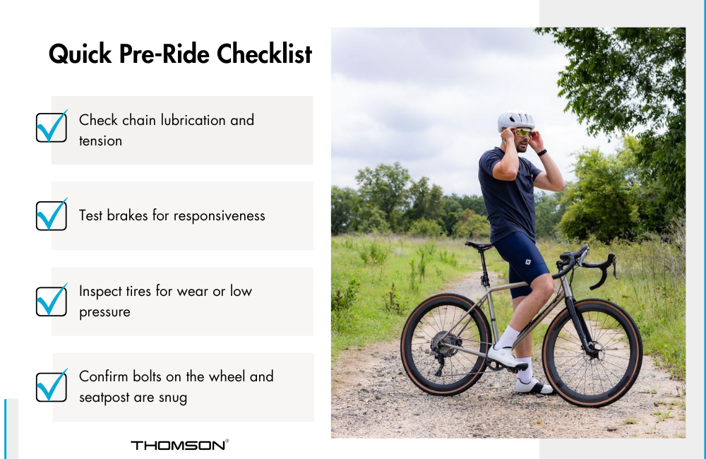 infographic showing 4 steps of a pre-ride checklist for bikers
