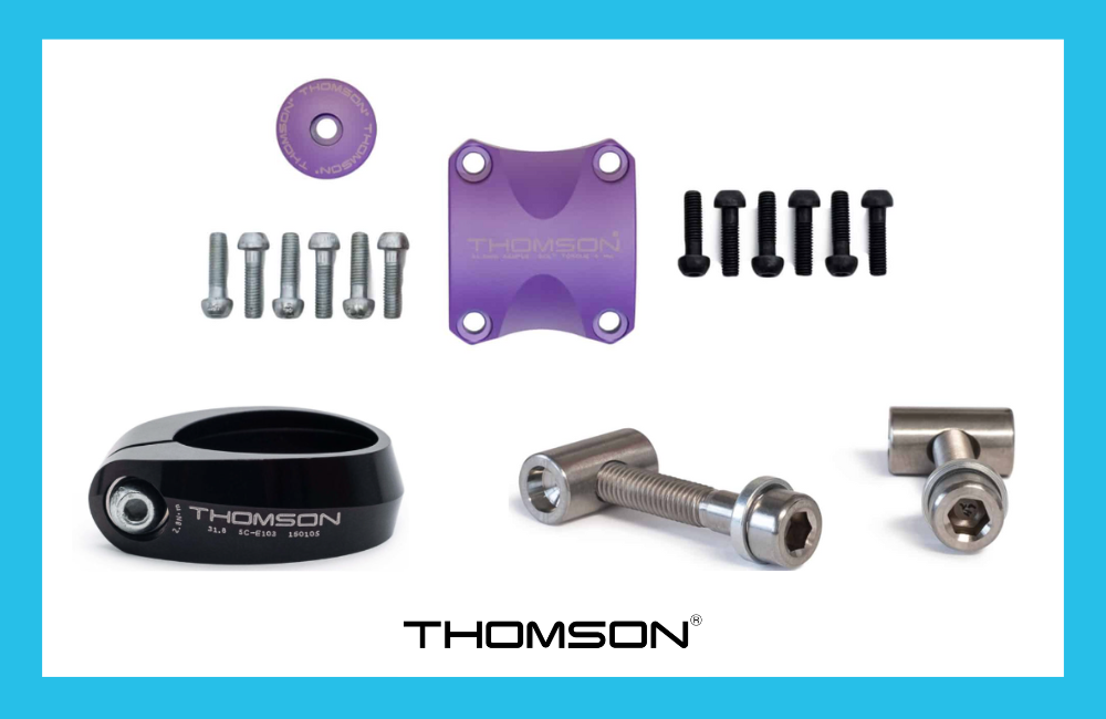Thomson Seatpost Collars, Dress Up Kit, and Seatpost bolt kit side by side